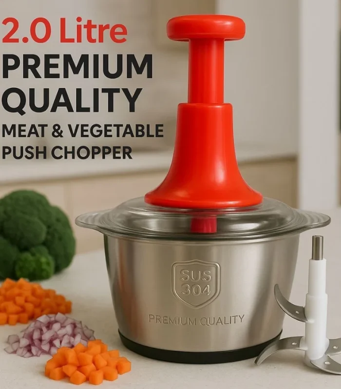 2L Manual Food Chopper | Stainless Steel Bowl & 4 Sharp Blades