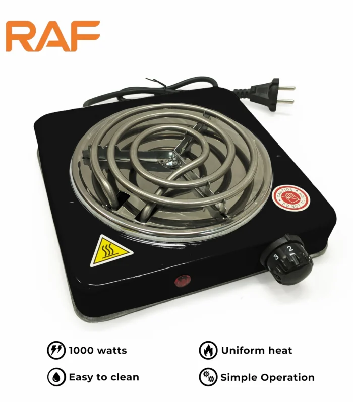 RAF R.8010B Electric Stove Hot Plate and Cooker with 1000W Power, Thermostat, and Uniform Heating