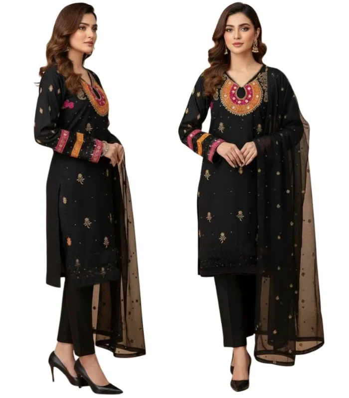 Organza 3-Piece Suit for Women | Unstitched Handmade Aari Zari & Beads Work