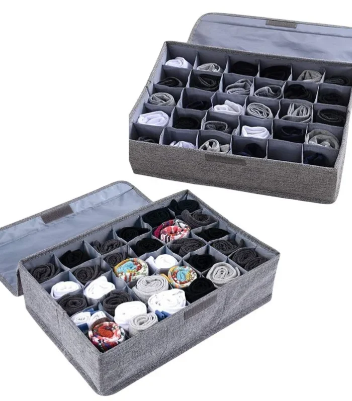 Storage Organizer with Lid | Foldable Drawer Divider | 24 Cells | Non-Woven Fabric | Random Colors