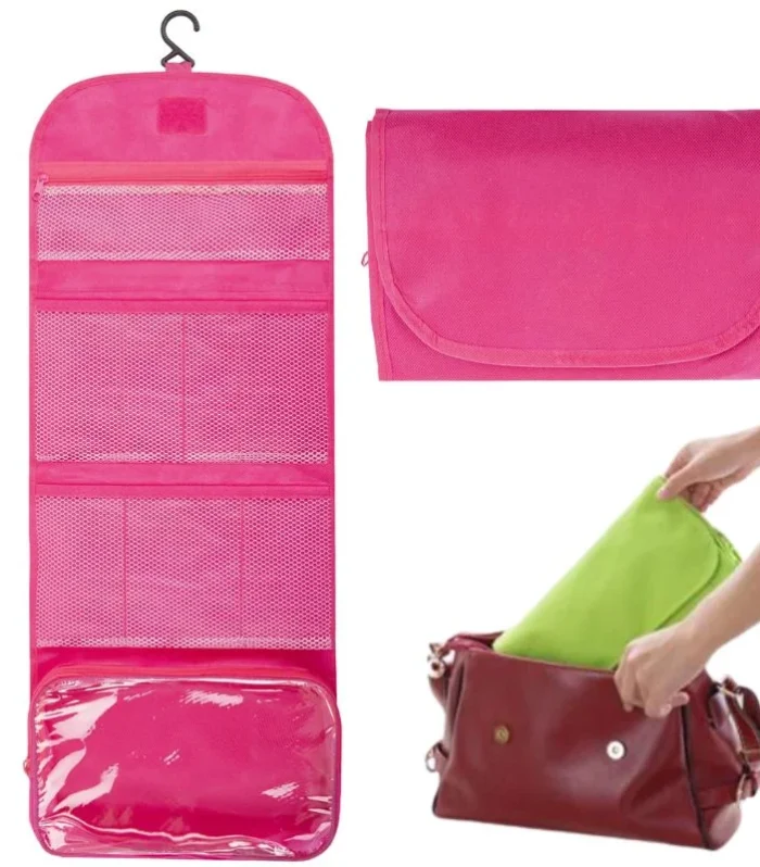Travel Roll-Up Hanging Cosmetic & Toiletry Organizer Bag | Multi-Compartment Storage | Hook for Hanging | Random Colors