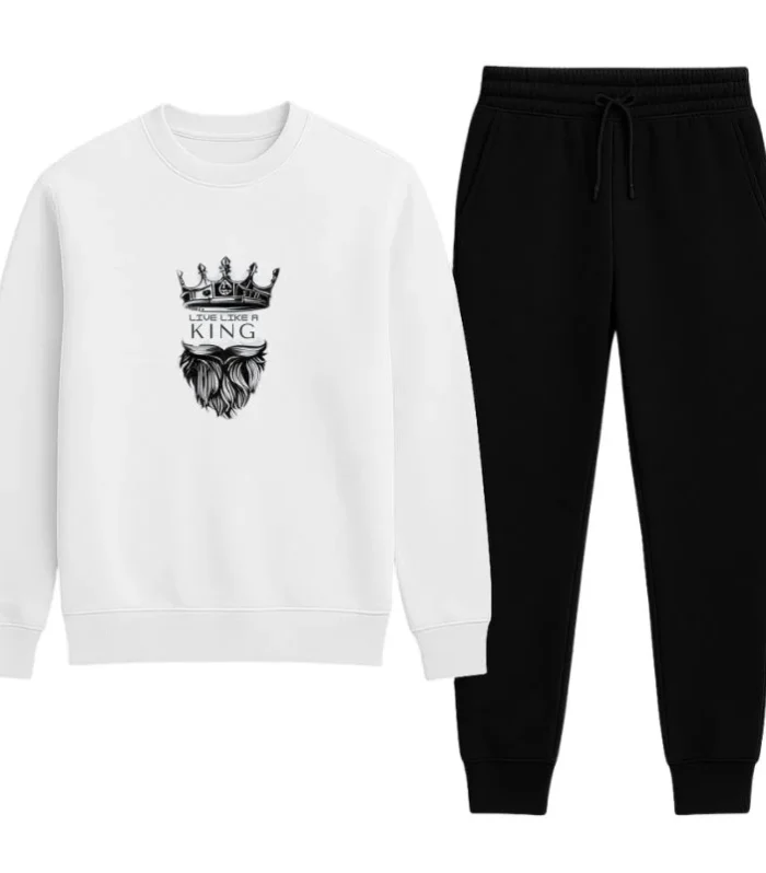 KING Printed White Tracksuit Sweatshirt & Trouser | Warm & Comfortable Winter Wear