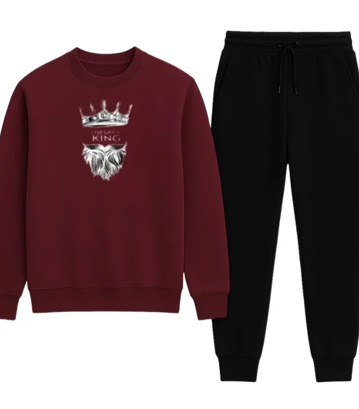 KING Printed Maroon Tracksuit Sweatshirt & Trouser | Warm & Comfortable Winter Wear |