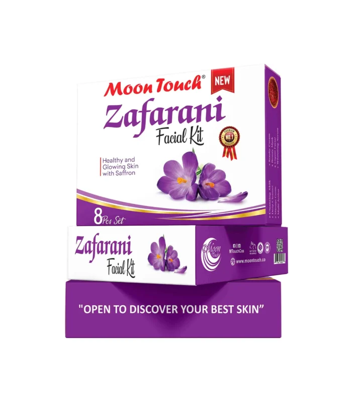 Moon Touch New Zafrani Facial Kit | Saffron Brightening Herbal Facial Set for Glowing Skin (8 Pcs)