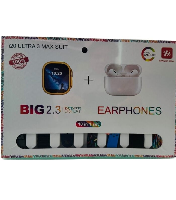 i20 Ultra Max Suit Smartwatch & Earbuds Combo – 10-in-1 Set with 7 Straps| Random